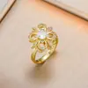 Colar Feminino, Colar da Moda Transfronteiriça Flor de Zircônia Nicho Moda Novo Design Anel Conjunto Temperamento Aço Titânio