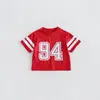 Camiseta de Verano Estilo Coreano para Niños Pequeños y Medianos, Bloques de Color con Letras Grandes, Camiseta Deportiva Holgada de Manga Corta para Niños y Niñas