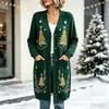 Novo cardigã de botões de comprimento longo de Natal, suéter casaco de moda estampado outono e inverno personalizado casual para mulheres