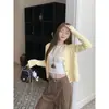 Cardigan de Tricô Amarelo para Mulheres Outono/Inverno 2026 Suéter com Tranças Peça de Roupa de Outono Top