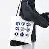 Bolso de Lona Estampado Ojo Turco Azul Bolso de Hombro Bolso Plegable Bolso Tote Bolso de Compras Comercio Exterior