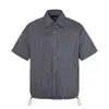 Camisa de manga corta a cuadros para hombre, estilo verano, estilo workwear moderno europeo y americano, camisa casual deportiva con dobladillo de cordón y cuello desplegable