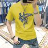 Camiseta de Hombre Manga Corta Algodón Puro Moda Nacional Estampado Denim Ajustada Versátil Ropa Moda Hombre Top de Media Manga Camiseta