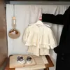 Conjunto Fashionável Estilo Coreano para Bebês Meninas, Blusa com Manga Bufante e Calça de Perna Larga, Conjunto Casual Retrô Infantil de Duas Peças