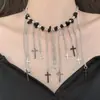 Elegante y Moderno Collar con Colgante de Borla de Cadena de Perlas Irregulares Negras con un Diseño Único Cadena para la Clavícula