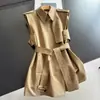 Novo estilo 2026, colete trench coat de comprimento médio conversível, cardigã de outono acinturado, atacado N6CMJ623