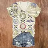 Blusas de manga corta para mujer transfronterizas, camisetas de cuello en V para mujer con diseño estilo chino y estampados florales, impresión 3D, disponibles para venta al por mayor a partir de una pieza