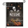 Bandeira Popular de Jardim para Halloween da Amazon Rosto de Fantasma de Abóbora Impresso Material de Linho Bandeira de Decoração para Jardim Externo