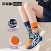Calcetines de Verano Asimétricos Originales Nuevos Ab para Mujer, Calcetines de Personalidad Hip-Hop de Dibujos Animados para Hombres y Mujeres, Calcetines de Algodón Puro de Longitud Media para Parejas
