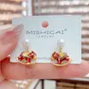 Pendientes Minimalistas Versátiles de Perla Gota de Aceite Caballo del Zodiaco Estilo Coreano Pendientes de Aguja de Plata de Moda con Sentido de Diseño para Viajar al Trabajo