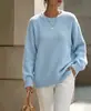 Suéter de tricô redondo soltinho para mulheres, novo para outono e inverno, de vendas transfronteiriças da Amazon, cor sólida, estilo casual, peça de vestir pulôver versátil, moderno