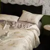 Conjunto de cama de luxo de verão leve em Lyocell Tencel de quatro peças, novo lençol de solteiro com sensação fresca de seda gelada, capa de edredom e lençol com elástico conjunto de três peças