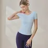 Roupa de Yoga Feminina 2026 Verão Novo Estilo Toque Nude Vazado Manga Curta Camiseta Esportiva Treinamento ao Ar Livre Fitness Top