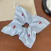 Scrunchie de Cereja Bordado Xadrez Doce e Fresco Lenço Quadrado Xadrez Estilo Coreano Elástico de Cabelo Corda de Cabelo de Verão de Alta Qualidade