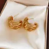 Pendientes de Plata Bañada en Oro Real con Aguja de Plata, Forma de C, Multicapa, Pendientes de Lujo Ligero de Gama Alta, Estilo Minimalista, Accesorios para Orejas Únicos y Elegantes