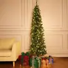 Árvore de Natal artificial fina 8 modos 150 LED luz quente suporte de metal dobradiça lápis Árvore de Natal