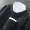Suéter de Lana 100% Pura para Hombre, Cuello Redondo, Engrosado, Jacquard, Color Sólido, Casual de Negocios, Camiseta de Punto de Cachemir para Base