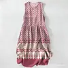Vestido Casual de Algodão Puro com Estampa Digital Nova, Gola Redonda, Sem Mangas, Comprimento Médio, Para Mulheres, Verão na Praia