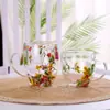 Taza de vidrio creativa de doble capa con flores reales universales transfronteriza, con arena movediza, con asa, antiquemaduras y aislamiento térmico, taza de café