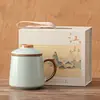 Juego de Regalo de Taza de Cerámica para Oficina Kiln Ru Taza con Infusor de Té Separación de Té y Agua Taza de Regalo para Líderes y Clientes con Logo