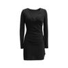 Vestido Europeu e Americano Tk Light Estilo Mulher Madura Decote em V Profundo Manga Longa Cor Lisa Simples Elegante Justo Renda Sexy Saia Curta