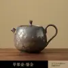 Bule de Chá Hexagonal Portátil de Cerâmica Retrô Lama de Pedra Antiga Textura de Totem Embossada Pote para Preparo de Chá Cerimônia de Chá Kung Fu