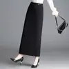 Falda bodycon negra para mujer, nuevo estilo otoño e invierno 2026, de cintura alta, longitud media, disimula la barriga, falda recta elegante