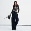 Jeans de pierna ancha para mujer, color naranja juvenil # Diseño de bolsillo tridimensional abotonado, corte holgado, adelgazante, modernos, únicos, versátiles, pantalones de trabajo