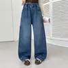 Calça Jeans Wide-Leg Feminina Outono Novo Estilo Versão Coreana Poá Fita para Crianças Médias e Grandes Moda Calça Banana Emagrecedora Calça Longa Tendência