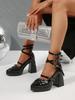 Sapatos Mary Jane com Laço Cruzado Estilo Britânico Sapatos Pequenos de Couro para Mulheres Primavera 2026 Novos Sapatos de Salto Alto com Salto Grosso