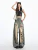 Jeans Americano de Rua Estilo Pós-Apocalíptico Rasgado Estreito Largo para Mulheres, Novas Calças Finas de Verão Vintage de Perna Reta Comprimento Total