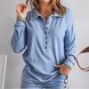 Suéter de color sólido transfronterizo de Amazon para mujer, de un solo pecho, con solapa, manga larga, holgado, casual, para usar debajo, otoño e invierno, Nuevo