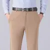 Pantalones de Traje Finos de Primavera y Verano para Hombre, Pantalones Casuales Formales, Pantalones Elásticos Rectos Sueltos para Hombres de Mediana Edad