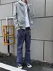 Pantalones de trabajo acampanados rectos holgados retro americanos en azul Francia para hombres y mujeres, pantalones casuales de pierna ancha de moda de alta calle para otoño e invierno