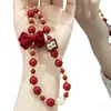Cadena Minimalista para Teléfono con Perlas y Lazo, Correa de Muñeca, Cadena de Mano, Portacámaras y Llavero para Mujer