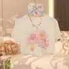 Conjunto de Manga Curta com Estampa Floral de Desenho Animado para Meninas de Meia-Idade e Mais Velhas, Novo Estilo de Verão, Conjunto de Duas Peças com Saia Longa Color Block Versátil Mori-kei