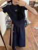 Vestido de manga curta feminino verão estilo coreano esportivo lazer moda camiseta de manga curta com três listras conjunto de duas peças saia
