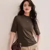 Camiseta Lanjing de Algodón Modal Tencel de Manga Media para Mujer Primavera y Otoño Hombro Normal Cuello Medio Capa Interior Cuello Semialto Manga de Cinco Puntos Camisa Base