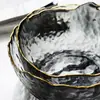 Martelo padrão borda dourada tigela de salada de vidro engrossado grande pintura de ouro Tigela ins simples transparente tigela de sopa doméstica tigela de frutas