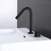 Grifo de Lavabo de Cobre Completo Tipo Split Frío y Caliente Color Gris Pistola para Lavabo de Encimera de Baño con Doble Agujero