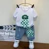 Conjunto de Verão para Meninos 2022 Novo Estiloso Bebê Verão Fresco Roupas Finas Conjunto de Shorts com Manga Curta Tendência Infantil