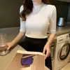 Suéter de Tricô Slim Fit com Manga Média para Mulheres, Coleção Nova Primavera e Outono 2025, Suéter Preto para Usar em Camadas, Top de Manga Curta