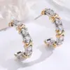 Pendientes de Aro Cruzados de Color Block de Circonita de Lujo de Gama Alta Europeos y Americanos, Pendientes Elegantes y Versátiles para Mujer