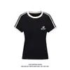 Camiseta de Manga Corta con Tres Rayas Retro Americana en el Hombro Derecho para Mujer Diseño de Verano Nicho Sexy Chic Top Corto Deportivo