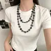 Cadena de Suéter de Concha Natural de Color Oscuro con Personalidad Vintage para Mujer, Estilo Bohemio Nicho Versátil Collar Largo Accesorio de Ropa