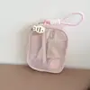 Bolsa de Maquiagem de Malha Cubo de Tofu Transfronteiriça com Alto Apelo Estético, Zíper de Pérola Dopamina, Grande Capacidade, Bolsa de Higiene Pessoal Portátil para Viagem