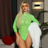 Falda de Malla de Manga Larga Color Verde Fruta Ajustada al Cuerpo Ropa Interior Sexy Mono Bikini de Exportación Europeo y Americano Malla Ajustada W792