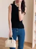 Suéter Delicado de Lana Merino, Tejido Ligero sin Mangas para Mujer, Chaleco Ajustado de Punto Suave con Cuello Redondo para el Trabajo, Prenda Base