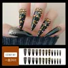 Uñas Postizas Negras Doradas Deslumbrantes Transfronterizas Y2K Set de 24 Piezas, Arte de Uñas Iluminador, Venta Más Exitosa de Exportación Adhesivos para Uñas Suministro Directo