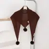 Diseño de Nicho Coreano Chal Triangular 100% Lana para Mujer, Abrigo de Punto Cálido para Otoño e Invierno con Adorno de Bolas y Calentador de Cuello